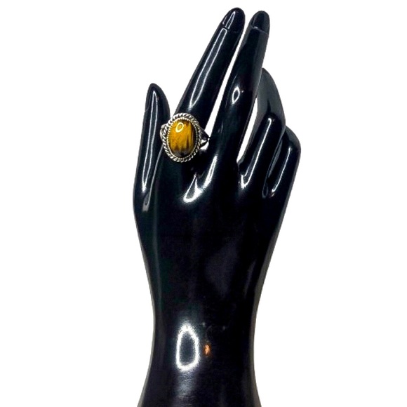 Native American Tigers Eye Sterling Silver Ring Sz 10-1/2 - Picture 3 of 17